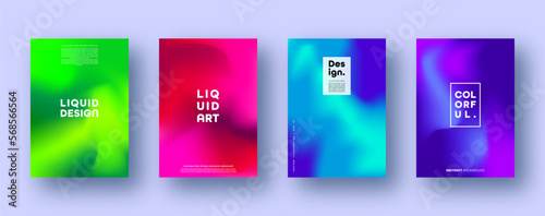 Colorful modern abstract backgrounds with neon red, green, blue, purple, yellow and pink gradient. Dynamic color flow poster, banner. Vector illustration.