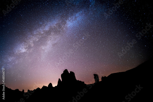 Milky way in Teide national park in Tenerife, canary island. background stars over a massive rock formation