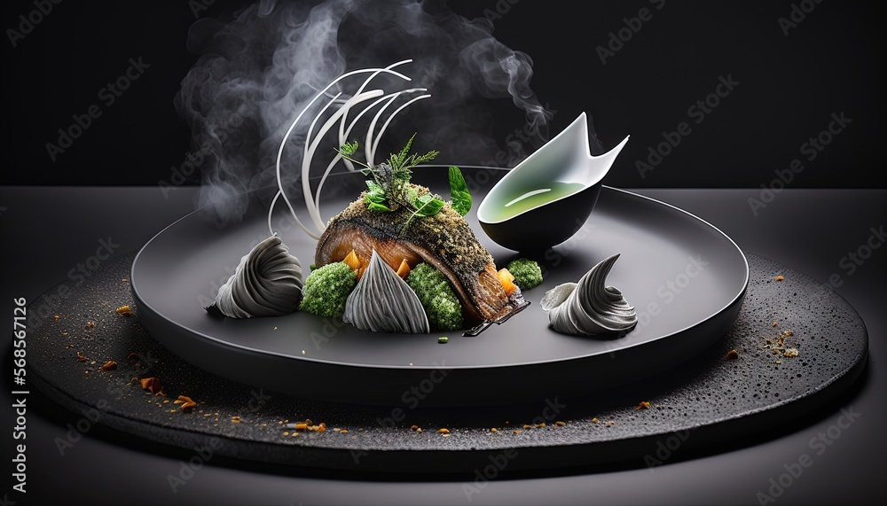 Metal pot with open lid and hot food with steam coming from it. Dark  background. The chef. Generative AI 22771509 Stock Photo at Vecteezy