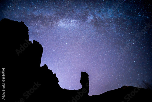 Milky way in Teide national park in Tenerife, canary island. background stars over a massive rock formation