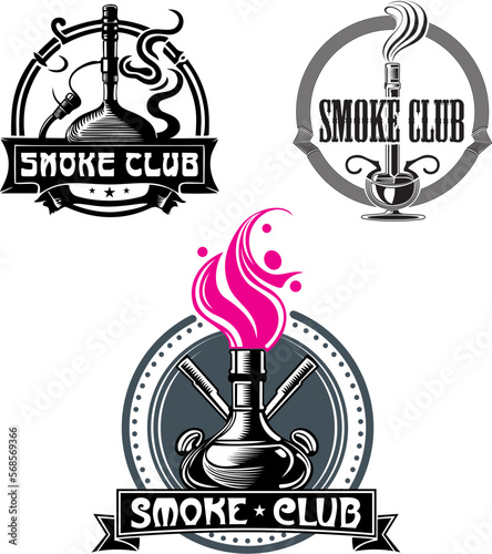 Collection of vector logos of smoking club with hookah