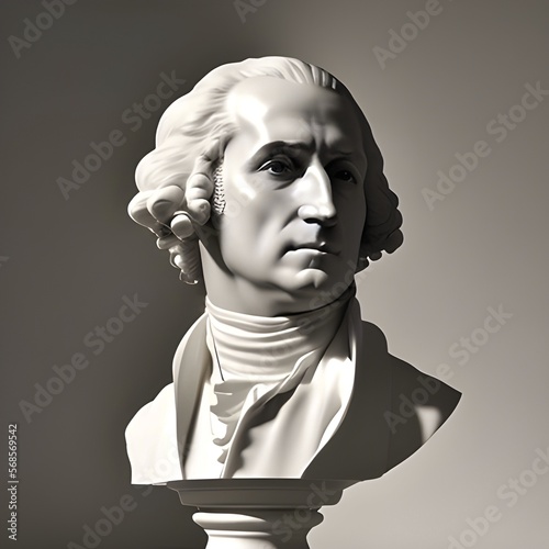 Generative AI image featuring the white marble bust of President George Washington. George Washington was the first president and one of the Founding Fathers of the United States of America. photo