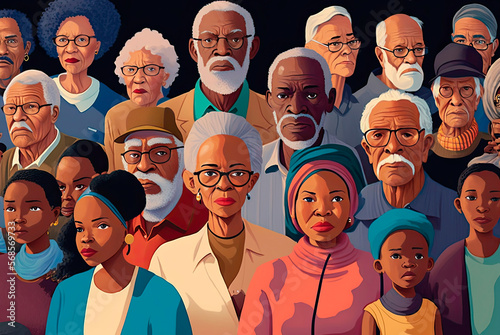Obraz na płótnie Illustration showing a group of black people of different ages. Generative AI w salonie
