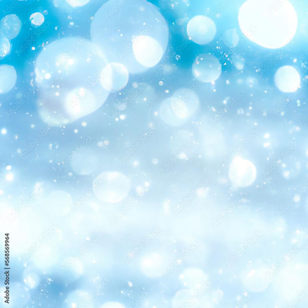 Blurry Winter Magic with Blurred Blue Bokeh and Falling Snow