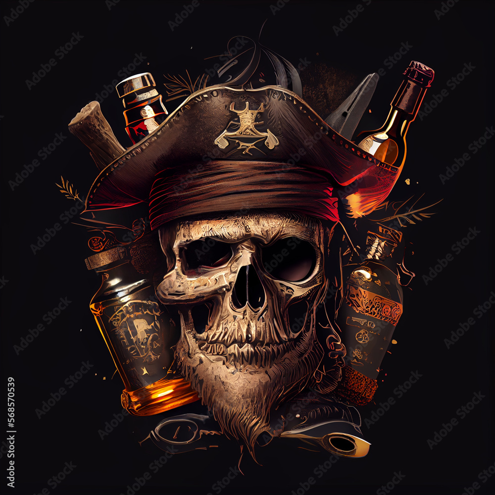 Obraz premium rum bottle pirate skull