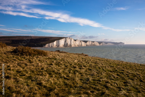 The Seven Sisters are a series of chalk sea cliffs on the English Channel coast, and are a stretch of the sea-eroded section of the South Downs range of hills, in the county of East Sussex