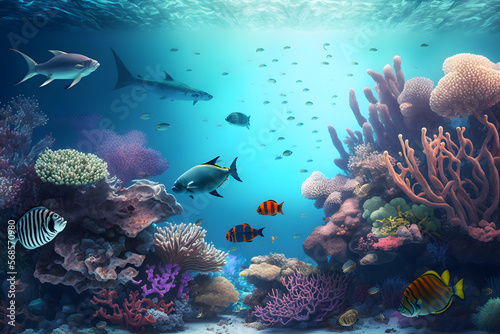 Underwater Scene With Coral Reef And Exotic Fishes © Prasanth