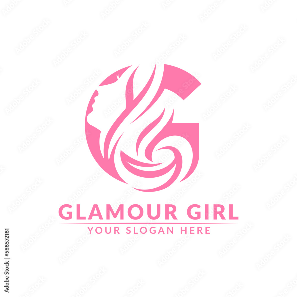 Abstract Initial Letter G Logo Design Combined with Girl Face Concept.