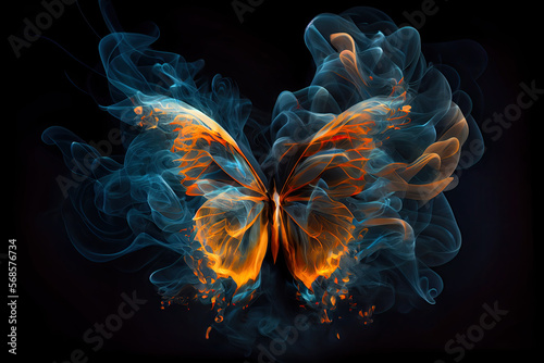 Spirit animal butterfly on black background - By Generative AI photo