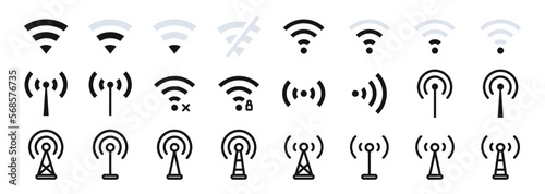Wireless network technology icons. Internet connection symbol. Wireless level and wifi signal. WiFi zone sign. WI-FI vector icons. Free wifi icon set. WI-Fi signal level.