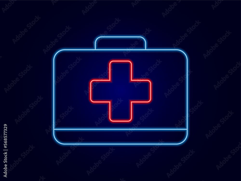 Medical help neon icon in red and blue color. Hospital and medicine symbol. Vector illustration Medical help neon icon in red and blue color. Hospital and medicine symbol. Vector illustration