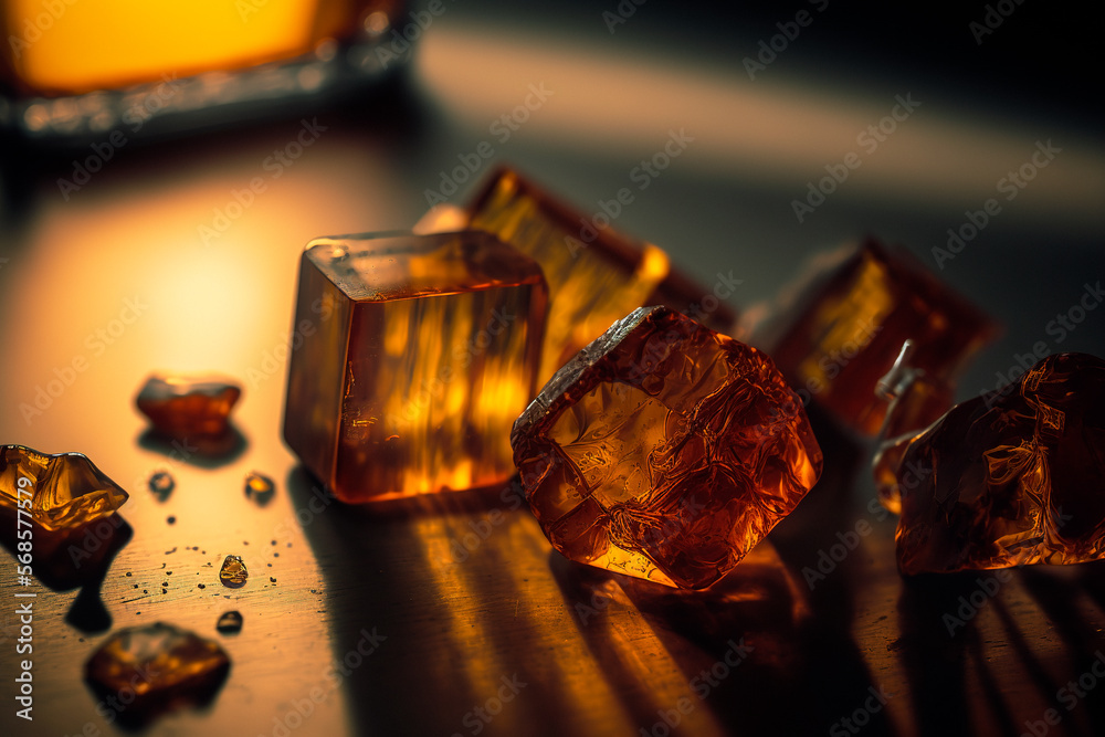 Natural amber. Piece of yellow transparent natural amber. Generative ai illustration Natural amber. Piece of yellow transparent natural amber. Generative ai illustration