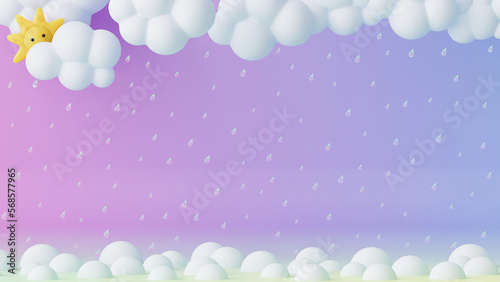 3d rendered sun with clouds and rain. Background for children