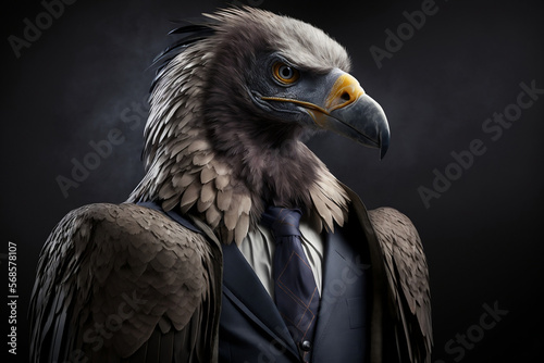 Portrait of a Vulture Dressed in a Formal Business Suit, The Elegant Boss Vulture, Generative Ai photo