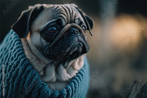 Pug dog in sweater