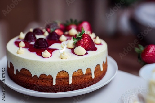Delicious gluten free strawberry cake  Generative AI