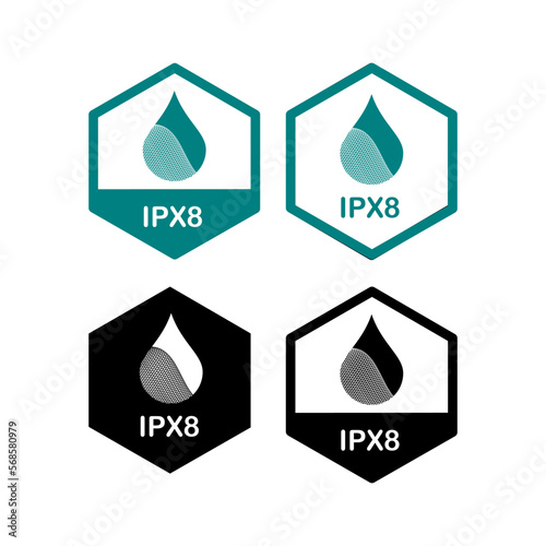 IPX8 waterproof protection vector logo badge design. Suitable for business, information and product labe