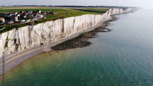 Picturesque panoramic landscape of white chalk cliffs near Ault, Somme, Hauts-de-France department of Normandy in France photo