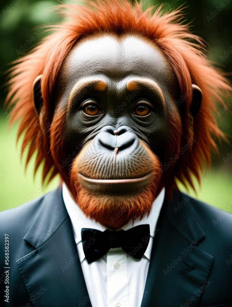 portrait photo of a cute orangutan humanoid