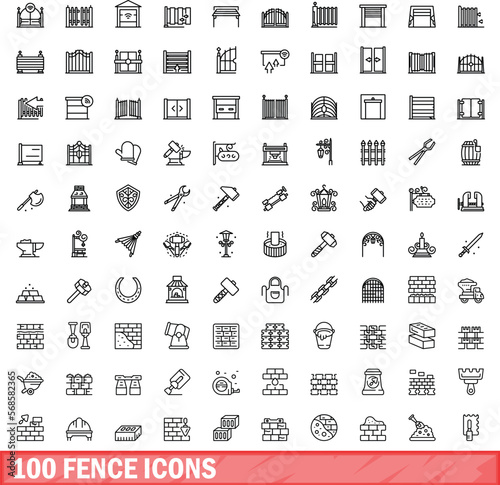 100 fence icons set. Outline illustration of 100 fence icons vector set isolated on white background