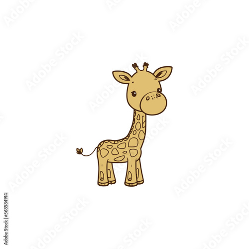 Adorable Hand Drawn Giraffe, A cute and whimsical illustration of a giraffe with a unique personality, perfect for children's rooms, baby nurseries, or animal lovers.
