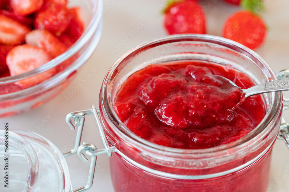 custom made wallpaper toronto digitalPreparation and preservation of strawberry jam in a glass jar, close up