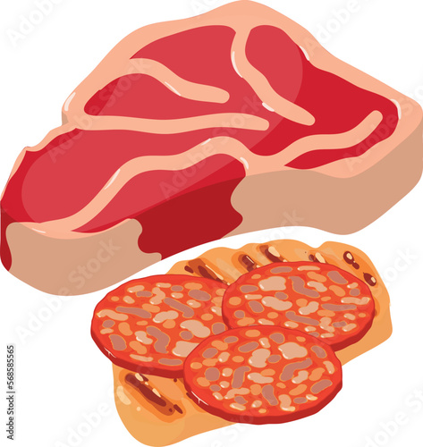 Meat food icon isometric vector. Beef tenderloin piece, grill meat, sausage slice. Food concept, protein product