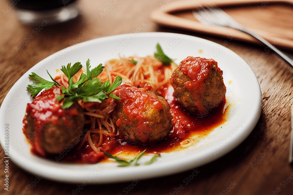 Vertical shot of delicious meatballs with tasty sauces Generative AI Vertical shot of delicious meatballs with tasty sauces Generative AI