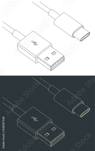 USB type-A to USB type-C cable blueprints