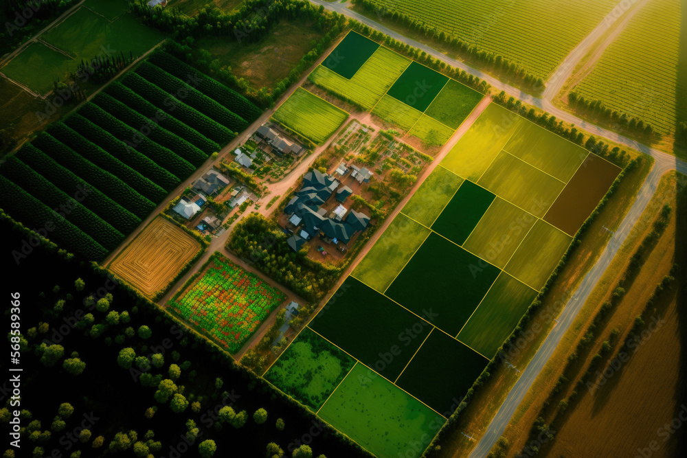 Fototapeta premium Aerial image of land prices. comprise a scenery, a grassy field, and a farm. In Chiang Mai, such real estate or property is intended for housing subdivision, development, sale, rent, purchase, or inve