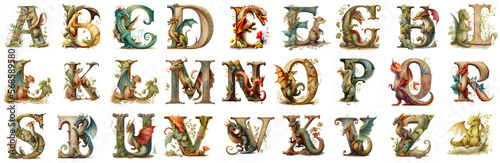 Dragon Letters Alphabet, illustrated Dragons, Children Alphabet