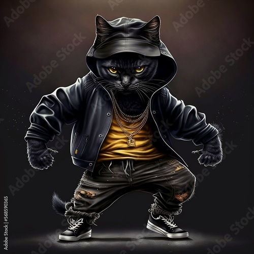 A cat in hip-hop outfit digital art