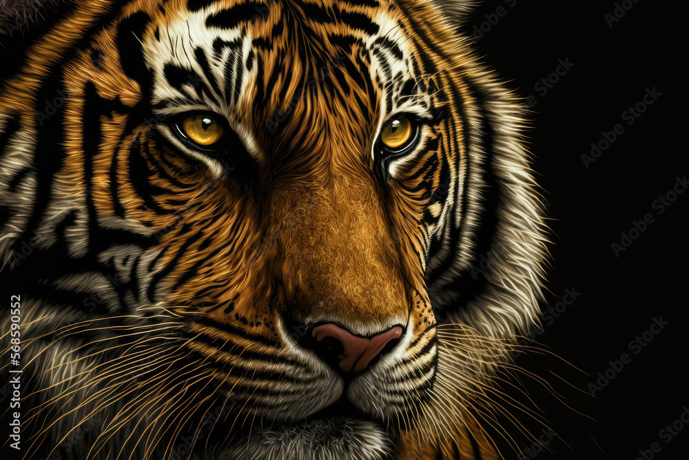 The close-up of the intense tiger's eyes, with their yellow color, AI  generative 24690652 Stock Photo at Vecteezy