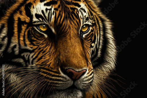 A Tiger's face is shown up close. Generative AI