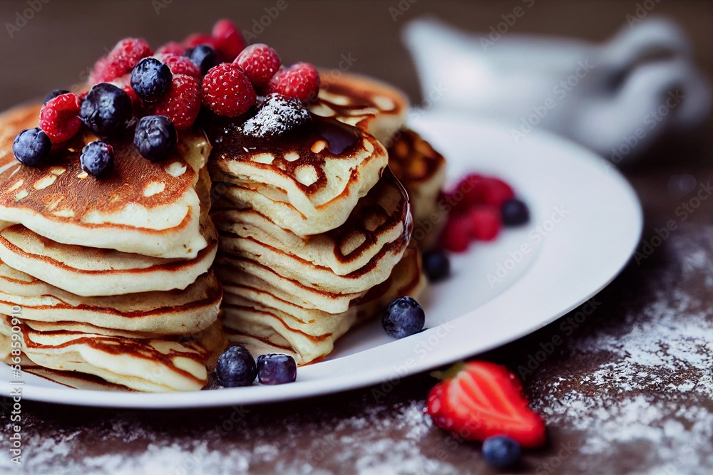 Vertical shot of delicious fruit pancakes Generative AI Vertical shot of delicious fruit pancakes Generative AI