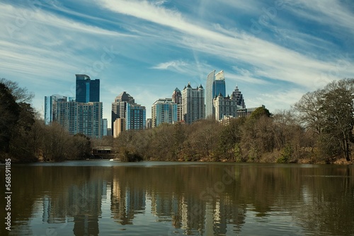 Panoramic view of Piedmont Park and Atlanta skyline