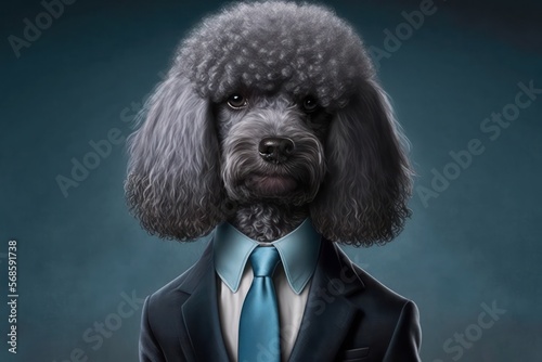 Portrait of a Poodle dog dressed in a formal business suit, generative ai   © Adriana