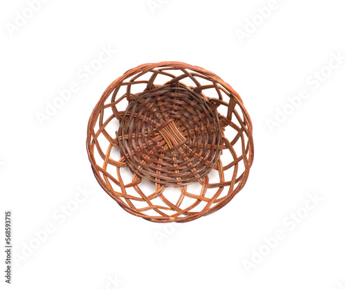 Vintage wicker basket isolated on white, top view
