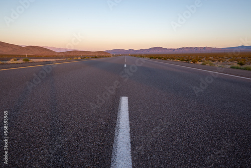road in the desert in sunset