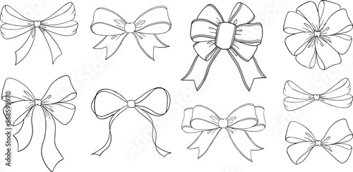 Tableau sur toile Set of sketched bow and ribbon