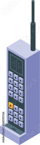 Analogue wireless telephone icon isometric vector. Retro old. Device design