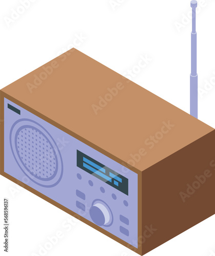 Analogue home radio icon isometric vector. Audio music. Tape device