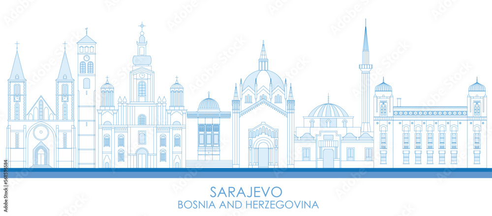 Outline Skyline panorama of City of Sarajevo, Bosnia And Herzegovina - vector illustration