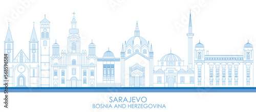 Outline Skyline panorama of City of Sarajevo  Bosnia And Herzegovina - vector illustration