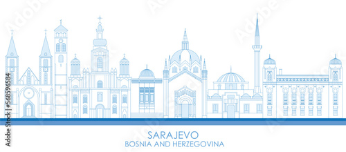 Outline Skyline panorama of City of Sarajevo, Bosnia And Herzegovina - vector illustration