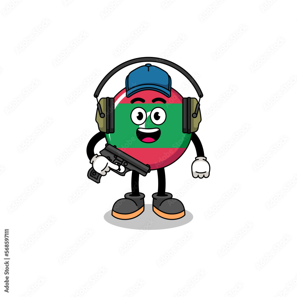 Character mascot of maldives flag doing shooting range Character mascot of maldives flag doing shooting range