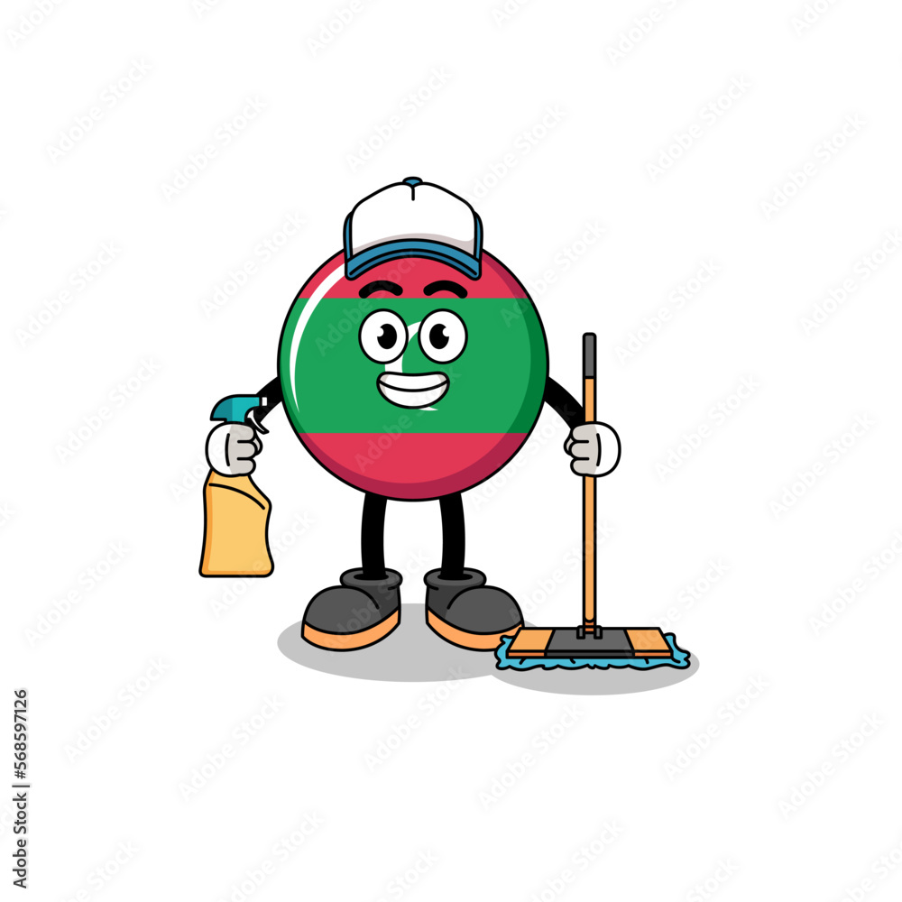 Character mascot of maldives flag as a cleaning services Character mascot of maldives flag as a cleaning services