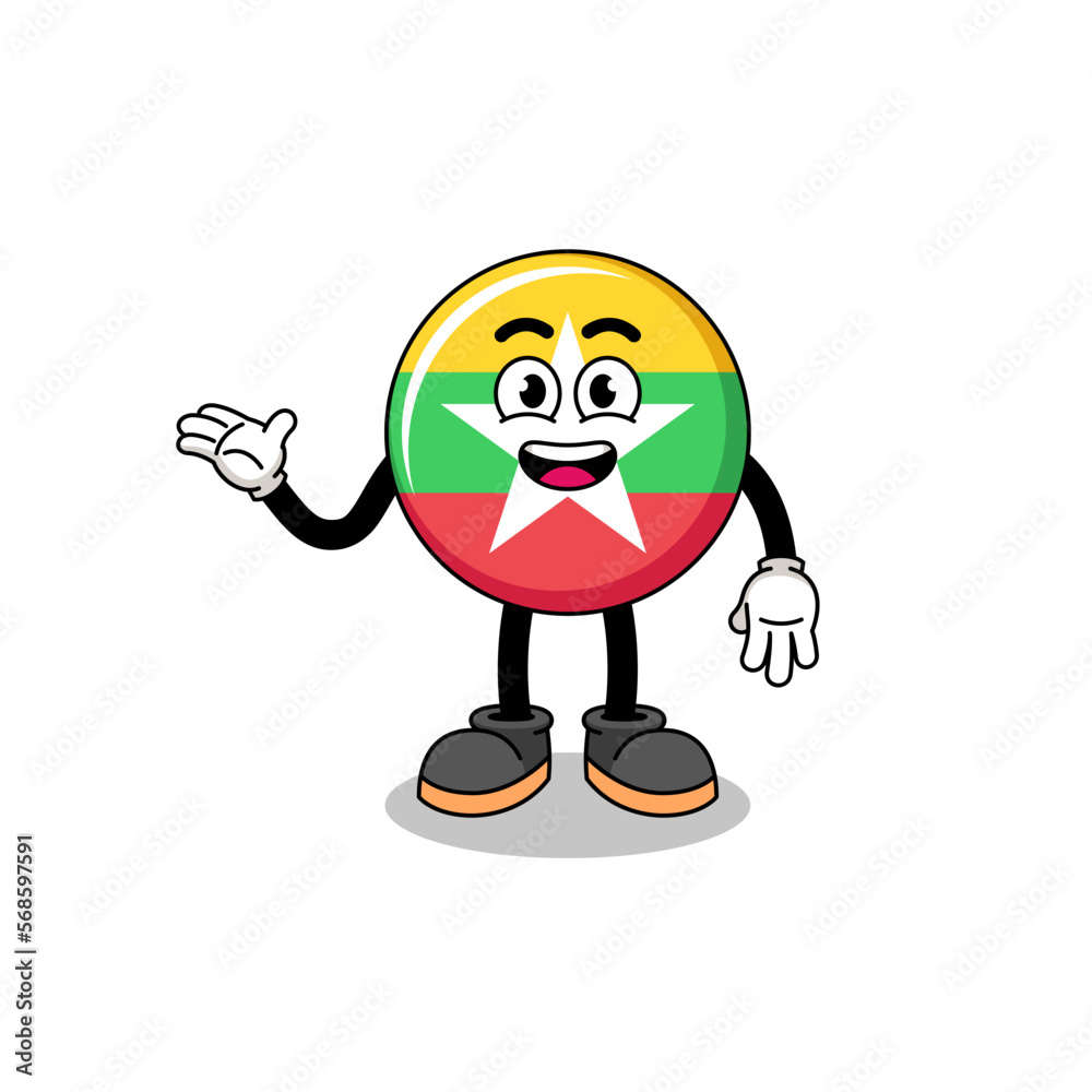 myanmar flag cartoon with welcome pose myanmar flag cartoon with welcome pose