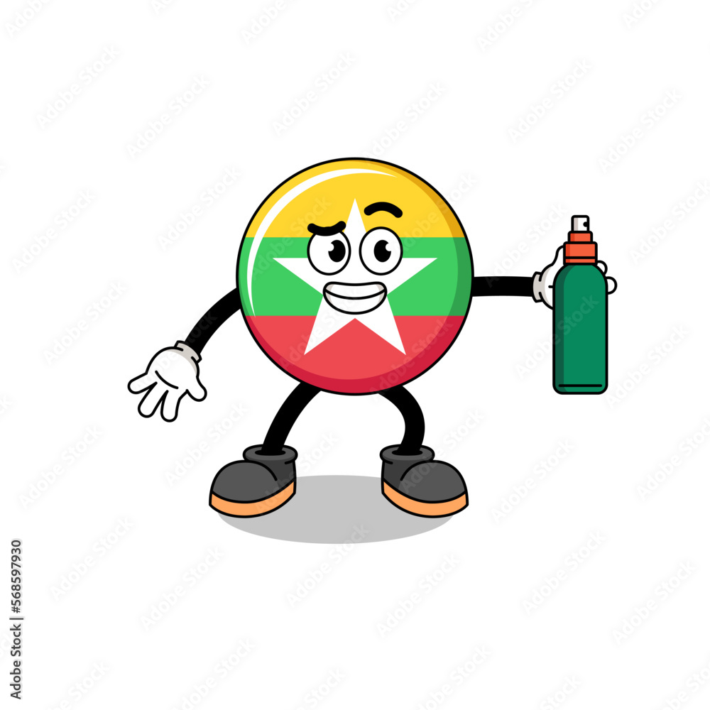 myanmar flag illustration cartoon holding mosquito repellent