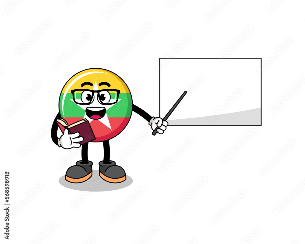 Mascot cartoon of myanmar flag teacher